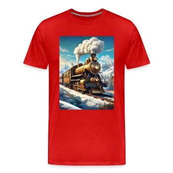 Steampunk Winter Landscape Steam Locomotive 1.5 - Men's Premium Organic T-Shirt - red - Front - Damien (186cm)
