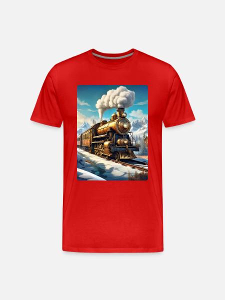 Steampunk Winterlandschaft Dampflok 1.5 - Männer Premium Bio T-Shirt - Rot