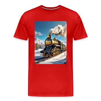 Steampunk Winterlandschaft Dampflok 1.9 - Männer Premium Bio T-Shirt - Rot - Vorne - Damien (186cm)