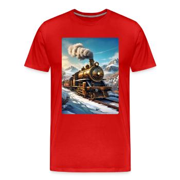 Steampunk Winter Landscape Steam Locomotive 1.4 - Men's Premium Organic T-Shirt - red - Front - Damien (186cm)