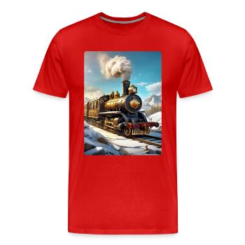 Locomotive à vapeur paysage d’hiver steampunk 1.8 - T-shirt bio Premium Homme - rouge - Devant - Damien (186cm)