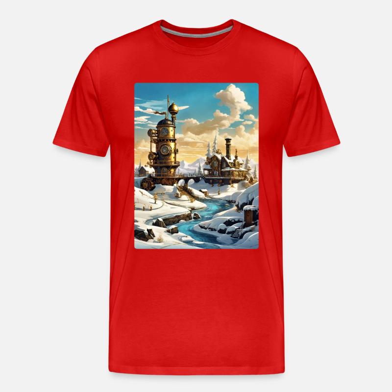 Steampunk Winterlandschaft 1.4 - Männer Premium Bio T-Shirt - Rot