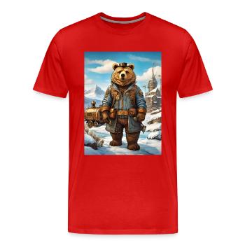 Steampunk Winter Landscape Bear 1.4 - Men's Premium Organic T-Shirt - red - Front - Damien (186cm)