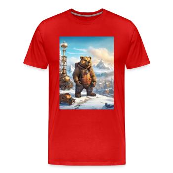 Steampunk Winterlandschaft Bär 1.2 - Männer Premium Bio T-Shirt - Rot - Vorne - Damien (186cm)