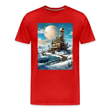 Paysage d’hiver steampunk 1.6 - T-shirt bio Premium Homme - rouge - Devant - Damien (186cm)