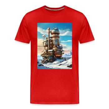 Paysage d’hiver steampunk 1.12 - T-shirt bio Premium Homme - rouge - Devant - Damien (186cm)