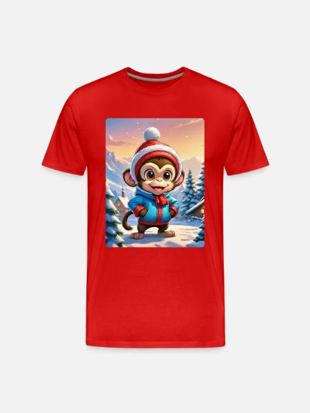 Anime Winterlandschaft Affe 1.2 - Männer Premium Bio T-Shirt - Rot
