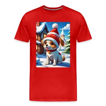 Anime Winterlandschaft Hund 1.11 - Männer Premium Bio T-Shirt - Rot - Vorne - Damien (186cm)