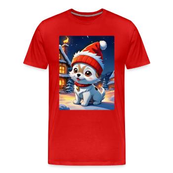 Anime Winterlandschaft Hund 1.7 - Männer Premium Bio T-Shirt - Rot - Vorne - Damien (186cm)