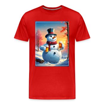 Bonhomme de neige de Noël Bière 1.4 - T-shirt bio Premium Homme - rouge - Devant - Damien (186cm)