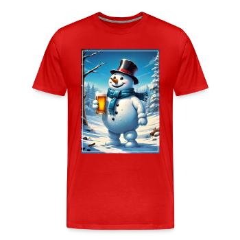 Bonhomme de neige de Noël Bière 1.9 - T-shirt bio Premium Homme - rouge - Devant - Damien (186cm)