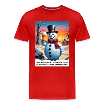 Bonhomme de neige de Noël Bière 2.12 - T-shirt bio Premium Homme - rouge - Devant - Damien (186cm)