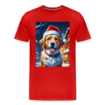 Winterlandschaft Hund 3.4 - Männer Premium Bio T-Shirt - Rot - Vorne - Damien (186cm)