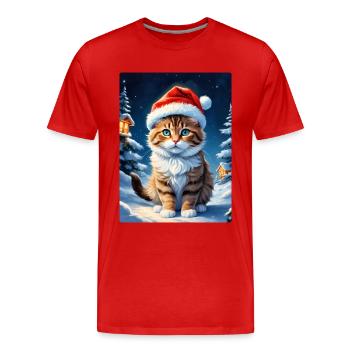 Winterlandschaft Katze 3.6 - Männer Premium Bio T-Shirt - Rot - Vorne - Damien (186cm)