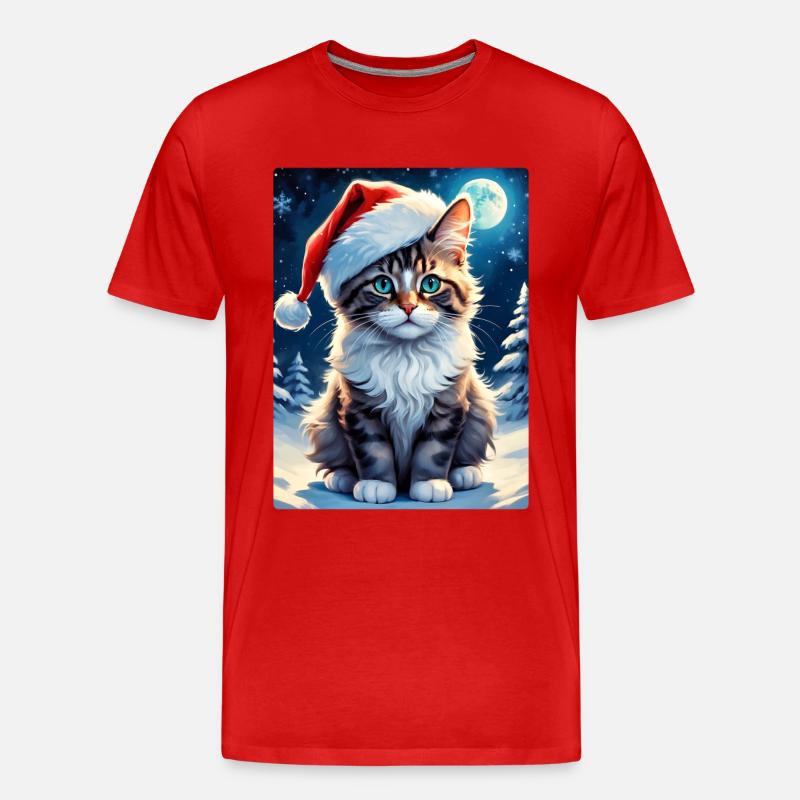 Winterlandschaft Katze 3.7 - Männer Premium Bio T-Shirt - Rot