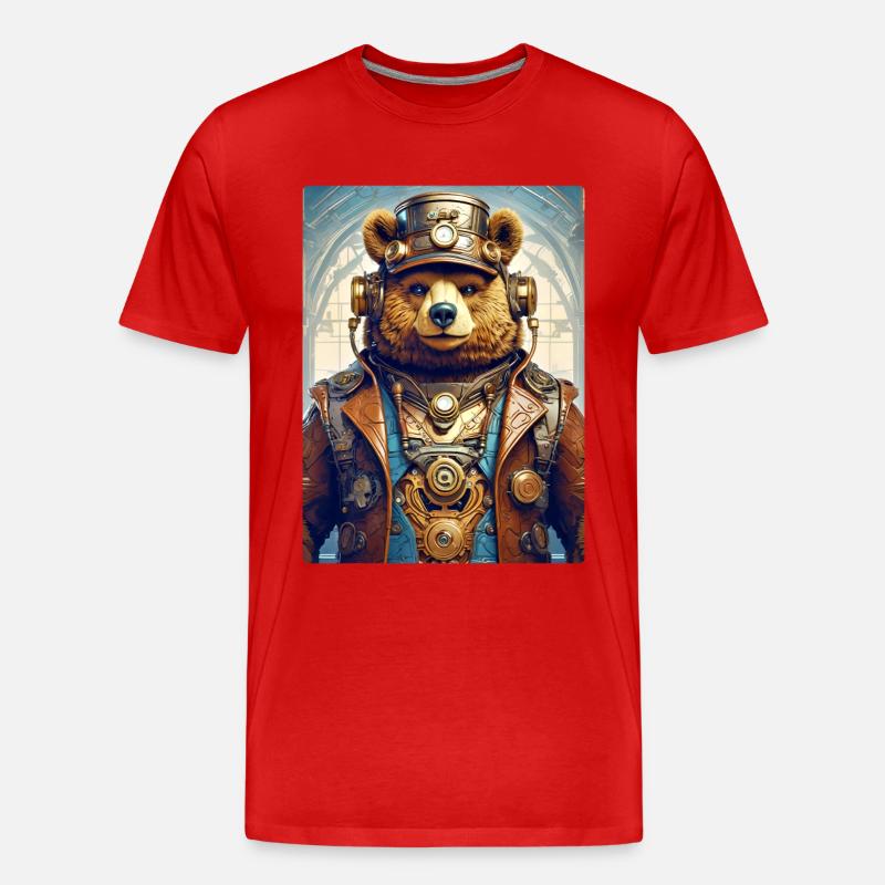 Steampunk Bär 1.8 - Männer Premium Bio T-Shirt - Rot