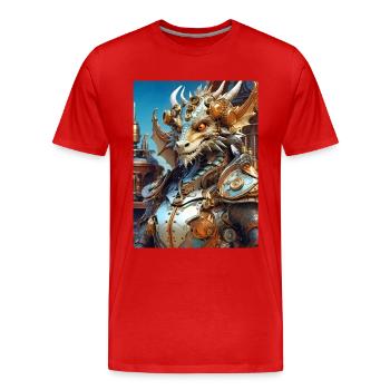 Steampunk Dragon 1.16 - Men's Premium Organic T-Shirt - red - Front - Damien (186cm)