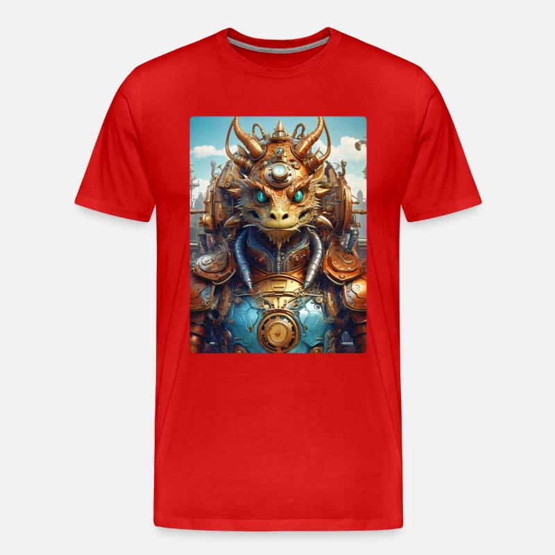 Steampunk Dragon 1.11 - Männer Premium Bio T-Shirt - Rot