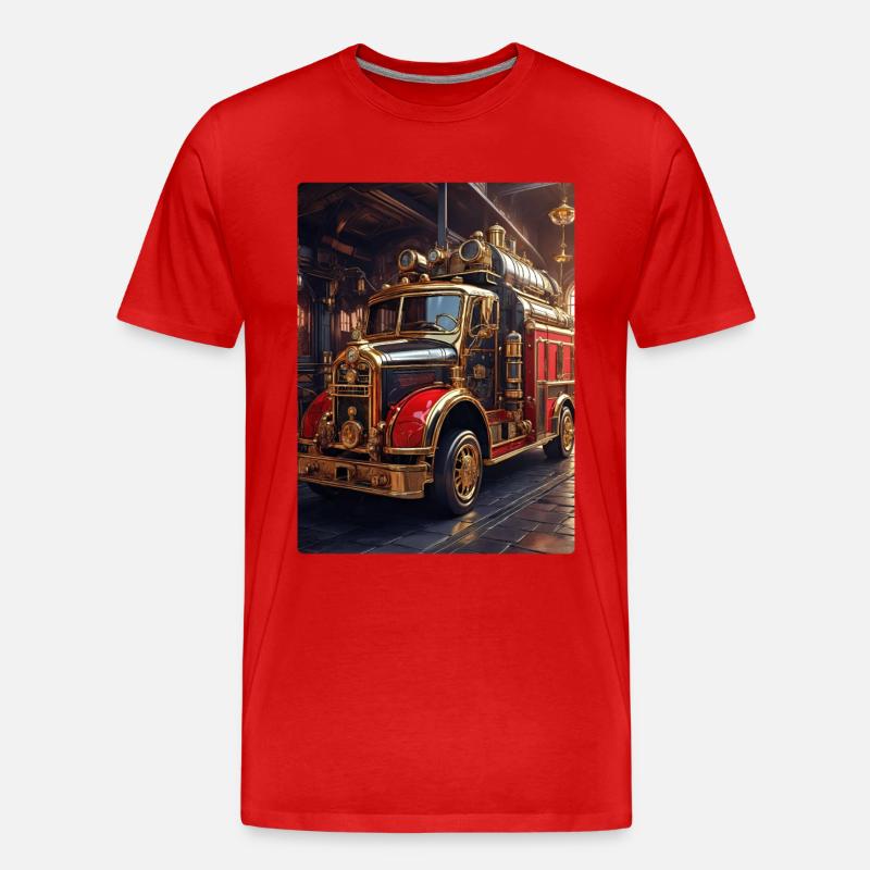 Steampunk Fire Truck 1.3 - Männer Premium Bio T-Shirt - Rot