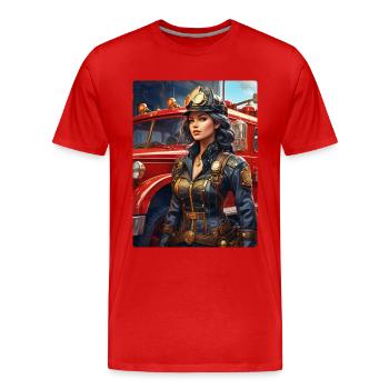 Steampunk Firefighter Woman 1.5 - Men's Premium Organic T-Shirt - red - Front - Damien (186cm)