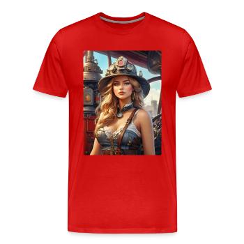 Femme pompier steampunk 1.3 - T-shirt bio Premium Homme - rouge - Devant - Damien (186cm)