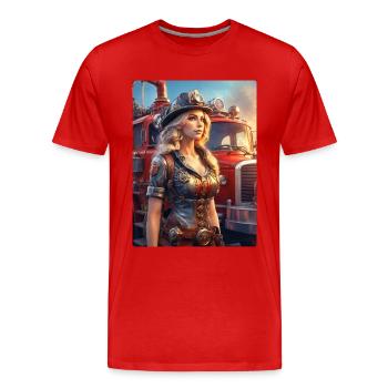 Femme pompier steampunk 1.2 - T-shirt bio Premium Homme - rouge - Devant - Damien (186cm)