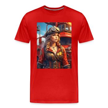 Steampunk Firefighter Woman 1.10 - Men's Premium Organic T-Shirt - red - Front - Damien (186cm)