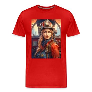 Steampunk Firefighter Woman 1.11 - Men's Premium Organic T-Shirt - red - Front - Damien (186cm)