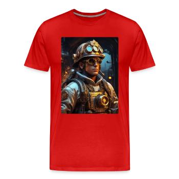 Steampunk Firefighter Man 1.7 - Men's Premium Organic T-Shirt - red - Front - Damien (186cm)