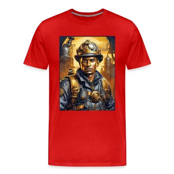 Homme pompier steampunk 1.12 - T-shirt bio Premium Homme - rouge - Devant - Damien (186cm)