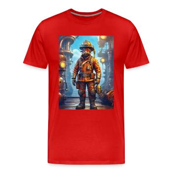 Homme pompier steampunk 1.11 - T-shirt bio Premium Homme - rouge - Devant - Damien (186cm)
