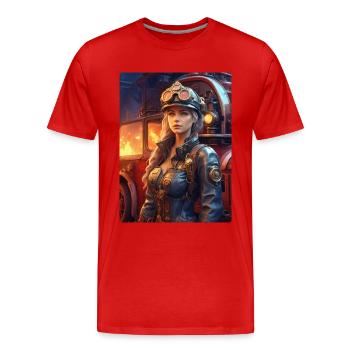 Steampunk Firefighter Woman 1.9 - Men's Premium Organic T-Shirt - red - Front - Damien (186cm)