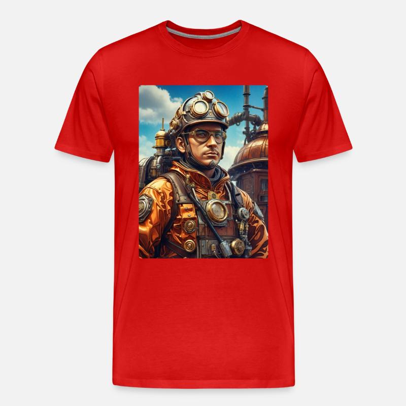 Steampunk Firefighter Man 1.9 - Männer Premium Bio T-Shirt - Rot