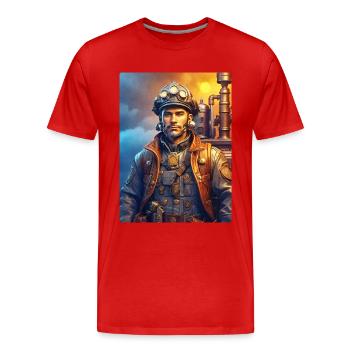 Homme pompier steampunk 1.3 - T-shirt bio Premium Homme - rouge - Devant - Damien (186cm)