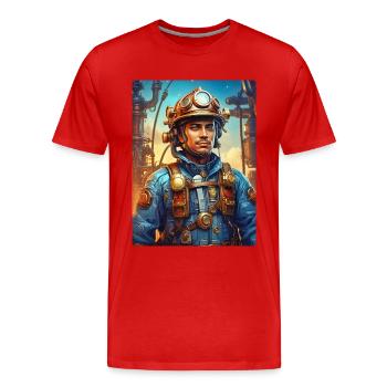 Homme de pompier steampunk 1.5 - T-shirt bio Premium Homme - rouge - Devant - Damien (186cm)