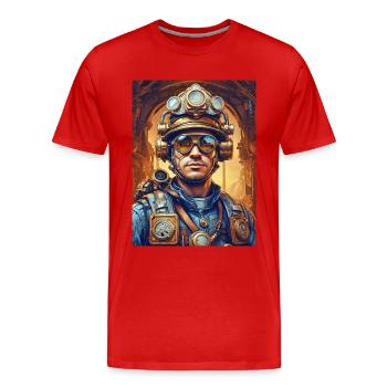 Steampunk Firefighter Man 1.10 - Men's Premium Organic T-Shirt - red - Front - Damien (186cm)