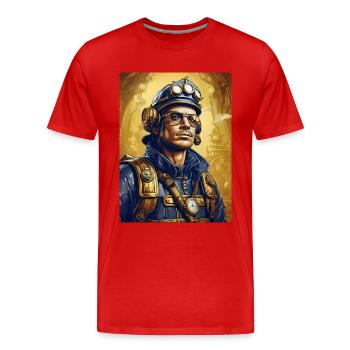 Steampunk Firefighter Man 1.14 - Men's Premium Organic T-Shirt - red - Front - Damien (186cm)