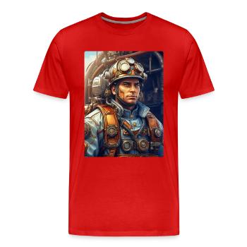 Homme pompier steampunk 1.29 - T-shirt bio Premium Homme - rouge - Devant - Damien (186cm)