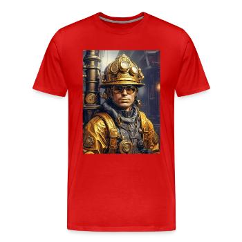 Homme pompier steampunk 1.24 - T-shirt bio Premium Homme - rouge - Devant - Damien (186cm)