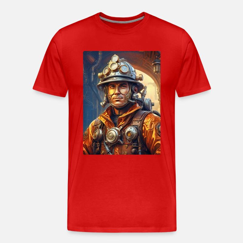 Steampunk Firefighter Man 1.23 - Männer Premium Bio T-Shirt - Rot