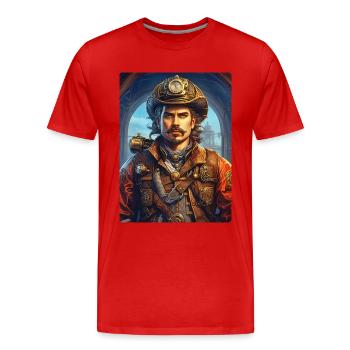 Homme pompier steampunk 1.22 - T-shirt bio Premium Homme - rouge - Devant - Damien (186cm)
