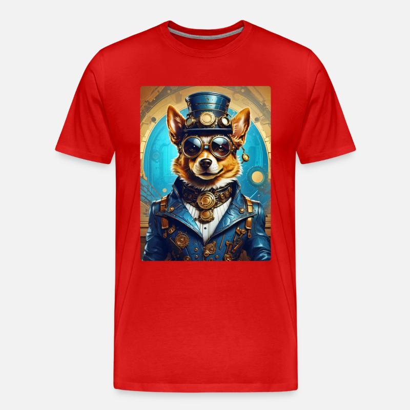 Steampunk Hund 1.2 - Männer Premium Bio T-Shirt - Rot