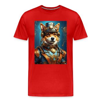 Steampunk Hund 1.1 - Männer Premium Bio T-Shirt - Rot - Vorne - Damien (186cm)