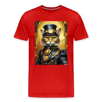 Steampunk Katze 1.2 - Männer Premium Bio T-Shirt - Rot - Vorne - Damien (186cm)