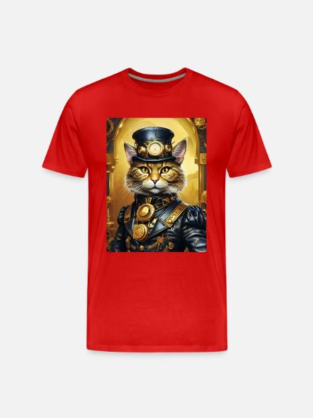 Steampunk Cat 1.2 - Men's Premium Organic T-Shirt - red