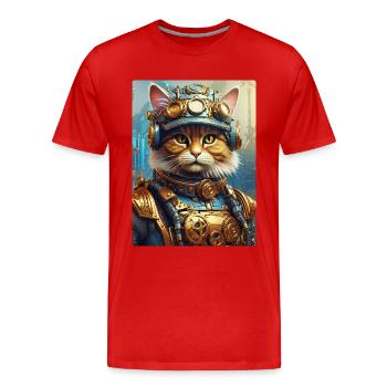 Steampunk Katze 1.4 - Männer Premium Bio T-Shirt - Rot - Vorne - Damien (186cm)