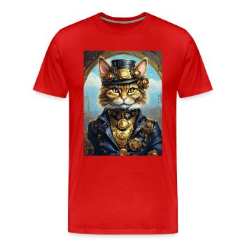 Chat steampunk 1.11 - T-shirt bio Premium Homme - rouge - Devant - Damien (186cm)
