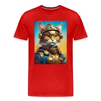 Steampunk Katze 1.18 - Männer Premium Bio T-Shirt - Rot - Vorne - Damien (186cm)