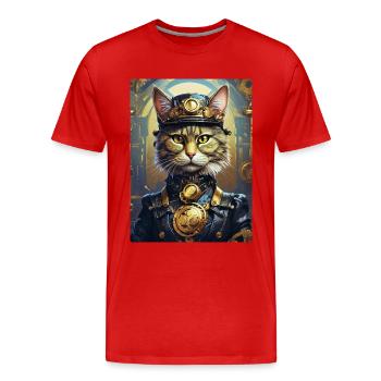 Steampunk Katze 1.8 - Männer Premium Bio T-Shirt - Rot - Vorne - Damien (186cm)