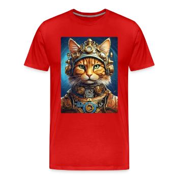 Chat steampunk 1.13 - T-shirt bio Premium Homme - rouge - Devant - Damien (186cm)